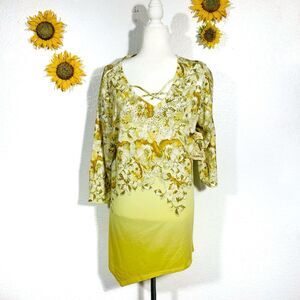 One World NWT Yellow White Floral Boho Hippy Blouse Size XL